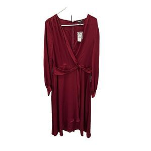 NWT Express Women's Red Twist Front Satin Midi Dress Size L